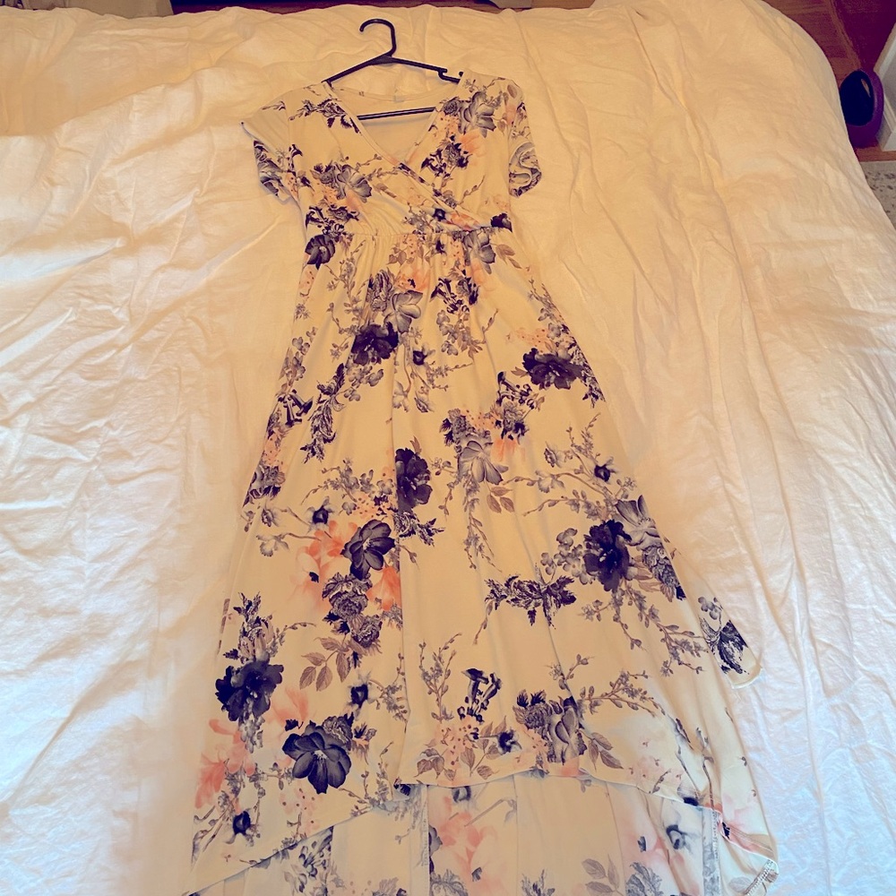 Pink blush white floral high low maternity nursing wrap dress